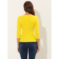 thumbnail image 4 of INSPIRE CHIC Women's Button Decor V Neck 3/4 Sleeve Ruch Top Lemon Yellow L, 4 of 5