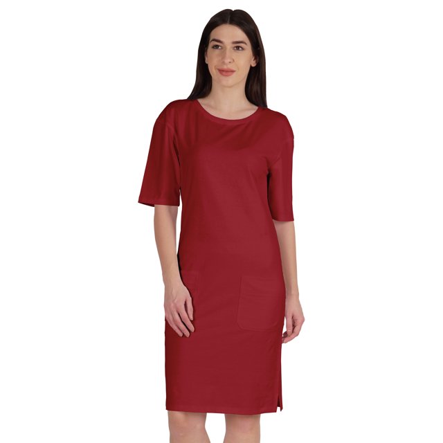 Inkmeso Robe T-Shirt pour Femmes à Manches au Coude, Coupe Régulière, avec Poches avant