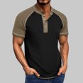 thumbnail image 1 of EOYWHK Mens Henley Shirts Retro Business Shirts Color Blocked Raglan T-Shirt Loose Fit Button Up Work Office Tops Flyer, 1 of 7