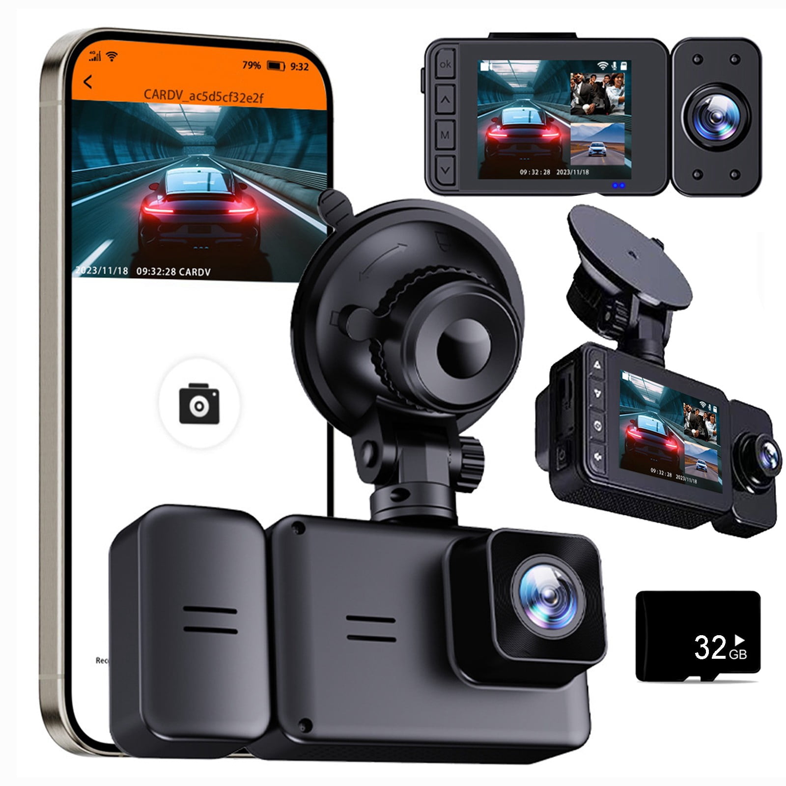 Dual Dash Cam 1080P, Dash Cam Front and Inside, Built-in WiFi, Dash Camera for Cars, Perfect for Uber and Taxi Drivers, Night Vision, Accident Record, 24Hr Parking Mode With 32GB Memory Card