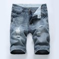 thumbnail image 3 of Cameland Men's Ripped Denim Trunks Stretchy Washed Jeans Trunks Cut-off Classic Fit Biker Jeans Trunks, 3 of 6