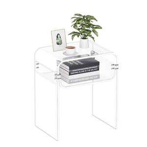 VEVOR Table latérale acrylique, 2 Niveau Table de chevet claire avec étagère de rangement, Bureau moderne en acrylique rectangle, Table de nuit transparente épaisse pour chambre, salon, étude, 11.8 x 15.7 x 19.7 dans (Clear)