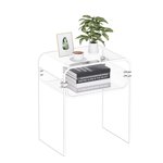 VEVOR Table latérale acrylique, 2 Niveau Table de chevet claire avec étagère de rangement, Bureau moderne en acrylique rectangle, Table de nuit transparente épaisse pour chambre, salon, étude, 11.8 x 15.7 x 19.7 dans (Clear)