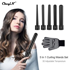 CkeyiN La baguette de curling 2-Speed Contrôle de température des cheveux 5 Dans 1 Curling Fer, Multifonctions Interchangeable Hair Curlers Kit avec Gants PCE Chaud rapide