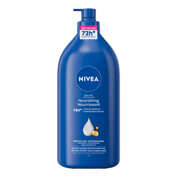 Lotion corporelle hydratante et nourrissante 72 heures NIVEA, lait corporel avec acide hyaluronique, 1 L