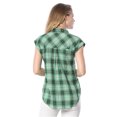 thumbnail image 3 of INSPIRE CHIC Chemise à Carreaux pour Femme à Col Pointu, Manches Courtes à Revers, Boutonnée, Verte, m, 3 of 6