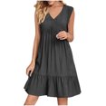thumbnail image 1 of Yuyuzo Robes d'Été pour Femmes Sans Manches à Col en V Mini Robe T-Shirt Plissée à Volants Fluide Plage Vacances Robes d'Été, 1 of 6