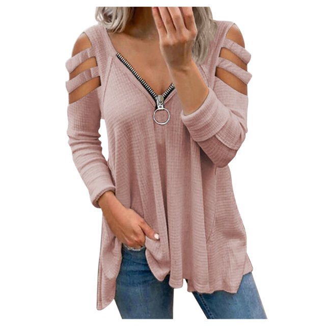 Ketyyh-chn99 T-Shirt Femme Mode Blouse Ample Été Manches Courtes Tunique Décontractée Hauts en Rose, Taille G. le Haut Présente une Encolure en V avec un Détail Décoratif de Fermeture Éclair, Manches Longues avec Bretelles Découpées, et une Coupe Ample et Fluide. Fait d'Un Mélange Doux et Extensible de 60 % polyester, 35 % Coton et 5 % Élasthanne, Il Est Léger et Confortable. Convient pour un Usage Décontracté, Quotidien Ou en Voyage, Il s'Agence Bien avec des jeans, des leggings Ou des Jupes.