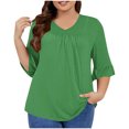 thumbnail image 1 of Timegard Plus Size Tops for Women V-Neck Ruched Ruffle 3/4 Sleeve Comfy Tee Shirts Casual Loose Tops, 1 of 5