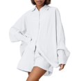 thumbnail image 4 of breaise Ensemble 2 Pcs pour Femme, Blouse à Manches Longues Boutonnée et Short, Ensemble de Survêtement, Ensembles de Détente Mignons, Blanc, M, 4 of 7