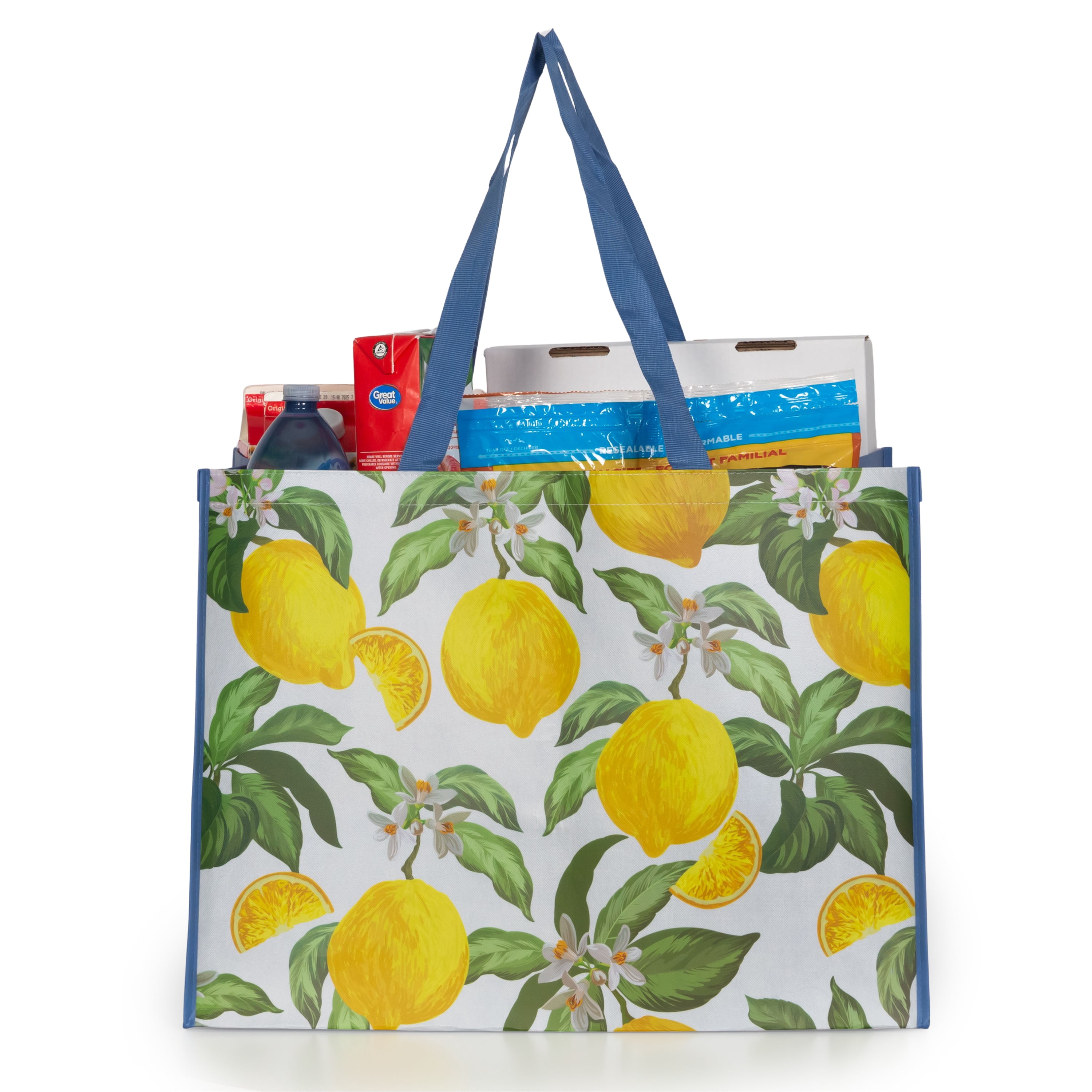 Walmart Sac d’épicerie extra grand réutilisable, sac fourre-tout à doubles poignées, bleu