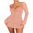 thumbnail image 1 of Femmes Robe à Manches Longues avec Bretelles Réglables Couleur Unie Voir à Travers Mesh Vêtements d'Été, 1 of 9