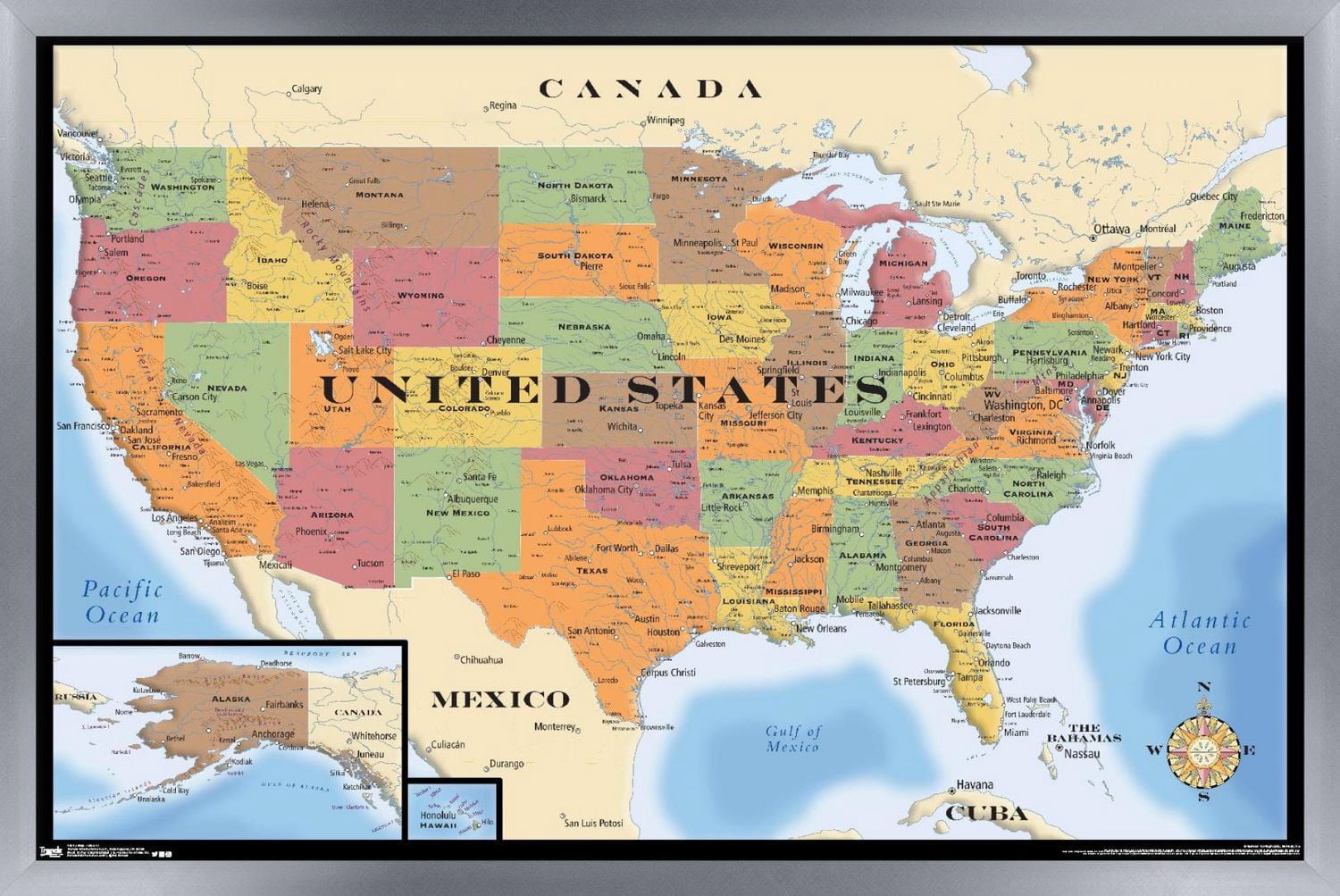 Map - USA Wall Poster, 22.375" x 34" Framed