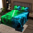thumbnail image 2 of Erosebridal Teens Lightsaber Coverlet Set King, Square Geometry Bedding Set, Blue Green 3 Pieces, 2 of 5