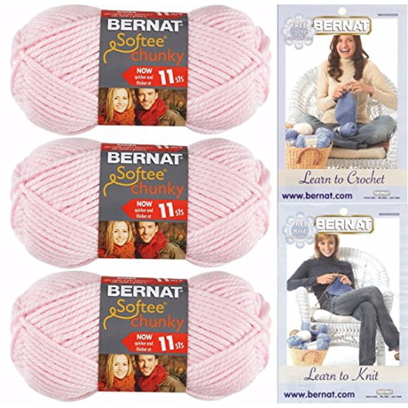 Bernat Softee Chunky Yarn Bundle Super Bulky Number 6, 3 Skeins Baby Pink 28418