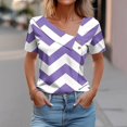 thumbnail image 2 of FAIWAD Women Summer Tops Short Sleeve Irregular V Neck Button T-Shirts Geometric Color Block Print Tees Blouses, 2 of 5