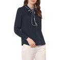thumbnail image 4 of INSPIRE CHIC Blouse Chemise à Manches Longues de Travail pour Femme à Col Noué Boutonnée TP Bleu Foncé, 4 of 7