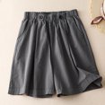 thumbnail image 2 of Timegard Shorts for Women Cotton Linen Elastic Waist Button Wide Leg Ruched Causal Loose Shorts Summer, 2 of 8