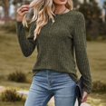 thumbnail image 2 of PEZHADA Chandails pour Femmes en Liquidation, Chandails à Enfiler pour Femmes Col Rond Rayé Mat Chandail Uni T-shirt à Manches Longues Chandails Haut Vert Armée, 2 of 4