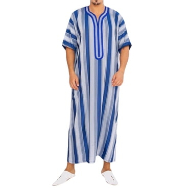 Ketyyh-chn99 Chemises de Travail pour Hommes Vêtements d'Automne Peignoir à Manches Courtes pour Hommes Robe Longue Mi-Longue Ethnique Arabe Bleu,m