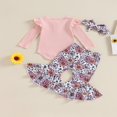 thumbnail image 4 of Combinaison Côtelée pour Filles avec Pantalon Évasé à Fleurs et Bandeau, 4 of 9