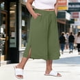 thumbnail image 2 of Ixbnca Plus Size Womens Capris Wide Leg Casual Crop Pants Drawstring High Waist Long Shorts with Pockets, 2 of 7