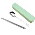 thumbnail image 1 of Hi,Fancy Portable Chopsticks Spoon Set Stainless Steel Student Office Cutlery with Storage Box, Smile, Green, 2Pcs, 1 of 6
