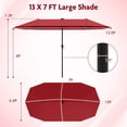 thumbnail image 3 of Costway 13 FT Large Patio Umbrella with LED Solar Lights Crank Handle 12 Heavy-Duty Ribs Wine, 3 of 10