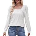 thumbnail image 1 of Timegard Tops for Women Eyelet Square Neck Ruched Long Sleeve See Through Blouse Casual Loose Tops, 1 of 5