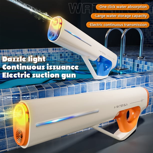 Pistolet à Eau électrique Automatique – Réservoir 600 Ml – Portée 12 M – Batterie Rechargeable USB – Effets Lumineux – Gris – Cadeau été Enfant/adulte