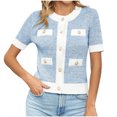 thumbnail image 1 of JGGSPWM Womens Short Sleeve Button Down Cardigans Sweater Cropped Lightweight Crew Neck Elegant Knit Tops with Pockets Blue M, 1 of 2