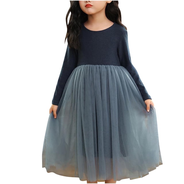 Rbaofujie Robes Tutu pour Filles Manches Longues Automne Hiver Robe en Tulle à Sequins 4-16 Ans