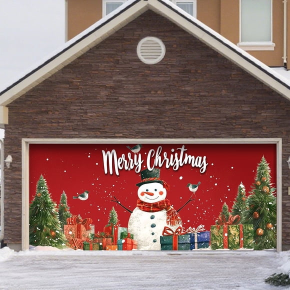 WMQPNNS Made in Canada Large Garage Door Banner Outdoor for Holiday Season Festive Xmas Front Porch Welcome Sign with Santa Sleigh Reindeer Snowman Design Durable Material