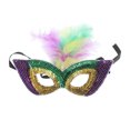 thumbnail image 1 of Unique Bargains 1 Pc Multicolor Feather Sequins Half Face Party Mask for Masquerade Party Gold Tone Sequins Fabric, 1 of 5