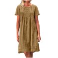 thumbnail image 1 of LOVZFMLL Robes pour Femmes Été Tendance Manches Courtes Amples Confortables Robes Plissées Plage Décontractées Longueur Genou Robe d'Été Café S, 1 of 5