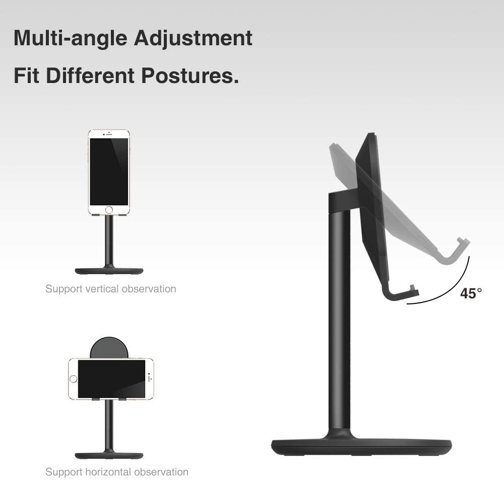 Phone Stand for Desk, Cell Phone Stand Adjustable Desk Phone Holder Tablet Holder Phone Dock (Black)