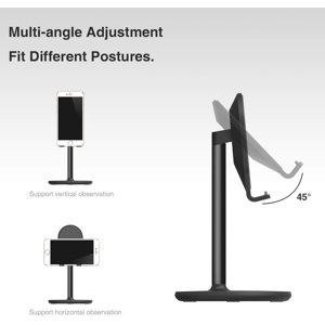 Support de téléphone pour bureau, support de téléphone portable Support de bureau réglable Support de table Porte-téléphone (Noir)