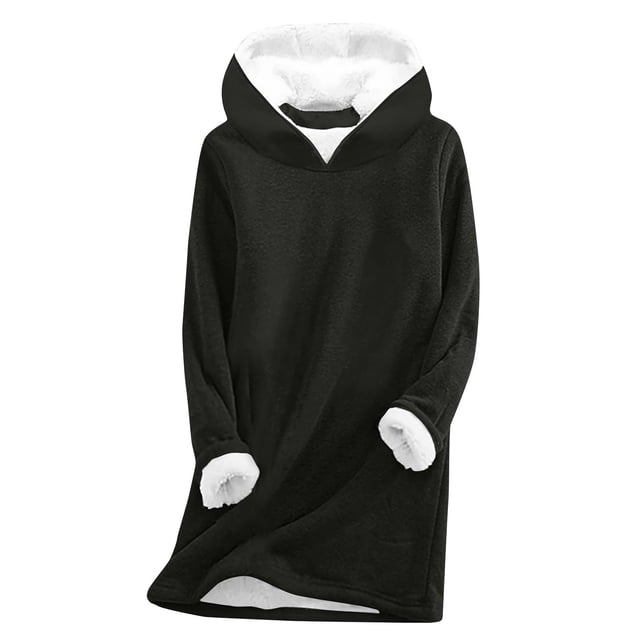Hauts à Manches Longues pour Femmes, à Capuche, en Peluche Épaissie, Chauds, à Col Rond