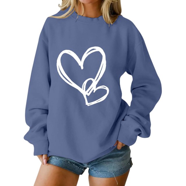 SOMOWI Chandail de la Saint-Valentin pour Femmes Sans Capuche Col Rond Manches Longues Décontracté chandail Doux Tricoté Graphique Marine Automne Hauts S