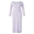 thumbnail image 1 of Women Long Bodycon Dress Solid Color Knitted Ribbed Square Neck Long Sleeve Dress Spring Fall Party Club Skinny Dress, 1 of 9