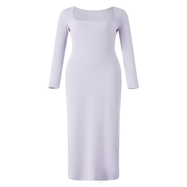 Women Long Bodycon Dress Solid Color Knitted Ribbed Square Neck Long Sleeve Dress Spring Fall Party Club Skinny Dress