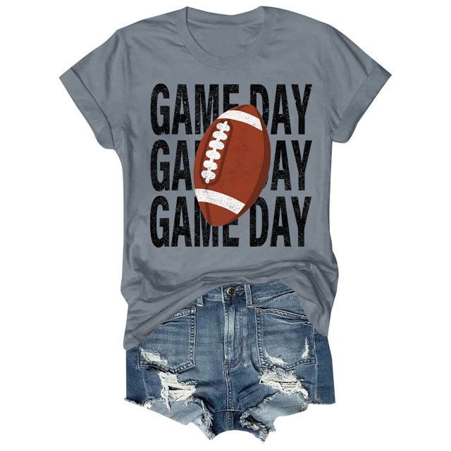 Charmgo Haut pour Femmes Tendance T-Shirts Jour de Match T-Shirt Imprimé 2D pour Femmes Manches Courtes Col Rond T-Shirt Mode Léger Doux Tenue Décontractée Vêtements pour Femmes Football Gris m