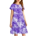 thumbnail image 3 of Robe Fille Été Patineuse Robe T-Shirt Teinture sur Nœuds Décontractée à Manches Courtes Robe Fluide pour Enfants 4-14 Ans, 3 of 6