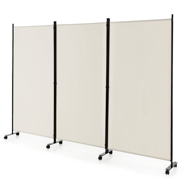 Costway Paravent Pliant à 3 Panneaux 6 Pi Paravent Roulant avec Roues Verrouillables Blanc