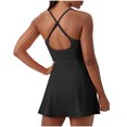 thumbnail image 4 of hotojiny Robes 2 en 1 pour Femmes à Bretelles Spaghetti Extensibles Robe de Tennis d'Entraînement avec Shorts Unie Fluide Évasée Mini Robes Actives, 4 of 7