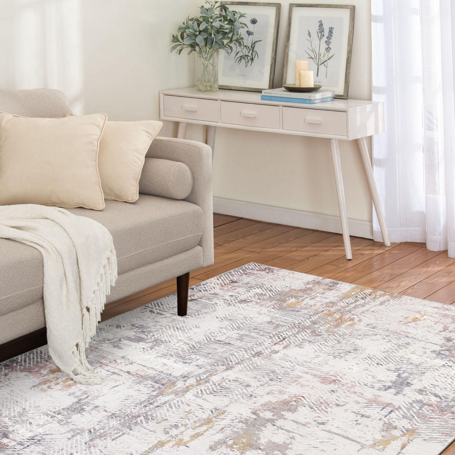 Tapis tissé gris clair et violet Banburry