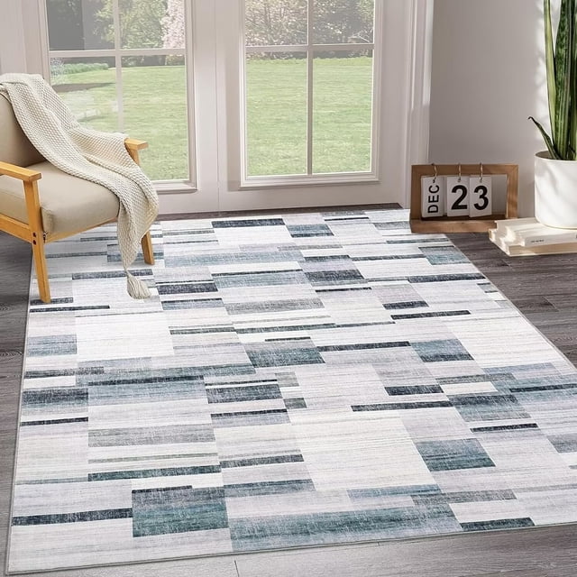 YUSAZENS 5 x 7 Modern Geometric Abstract Area Rug, Farmhouse Soft Foldable Accent Rug for Dorm, Playroom, Apartment, Non-Slip Carpet for Living Room Gray