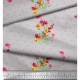 thumbnail image 2 of Soimoi Crepe Silk Fabric Dot,Leaves & Periwinkle Floral Printed Fabric 1 Yard 42 Inch Wide, 2 of 3