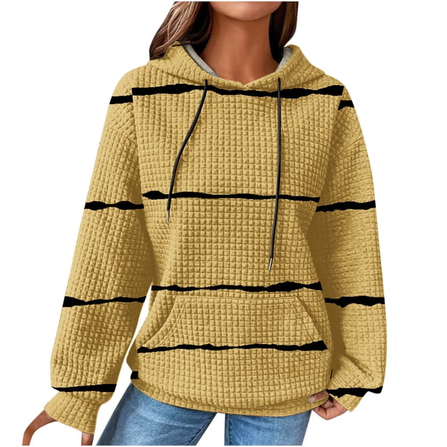 Yuyuzo Chandails Molletonnés Grande Taille pour Femmes à Manches Longues avec Cordon, Coupe Ample, à Capuche, Chandails Décontractés d'Automne à Enfiler avec Poches