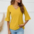 thumbnail image 2 of Timegard Eyelet Tops for Women V Neck Ruffle Flare 3/4 Sleeve Shirts Fall Dressy Casual Tunic Tops, 2 of 5